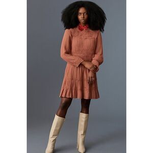 Anthropologie Lace Ruffle Mini Dress Dalia Smocked Neck Size XS - Coquette Party